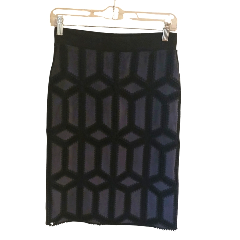 Cato Women's Black And Gray Faux Suede  Skirt With  Crochet Detail Size XS